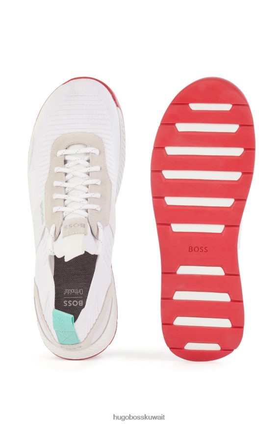 4TFNJN4722 أبيض Hugo Boss حذاء رياضي على شكل جورب مع جزء علوي من هوغو باللون الأبيض