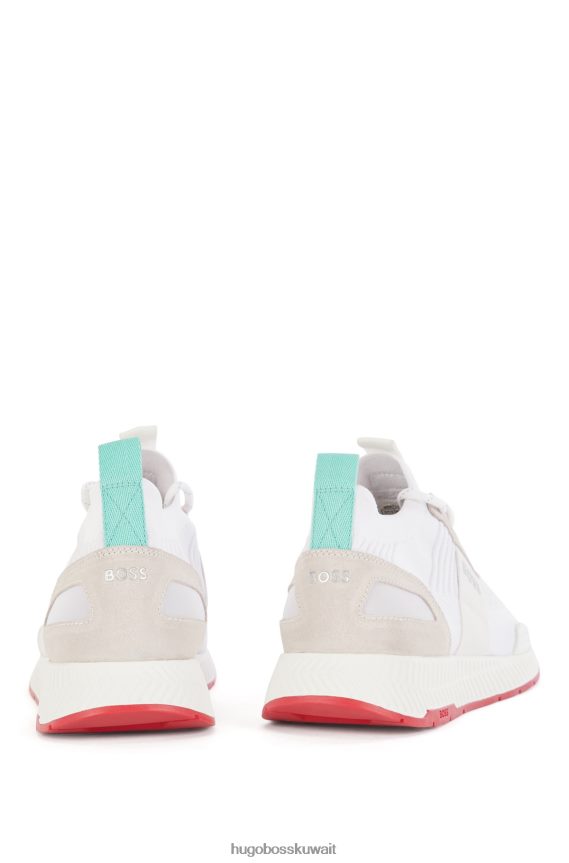 4TFNJN4722 أبيض Hugo Boss حذاء رياضي على شكل جورب مع جزء علوي من هوغو باللون الأبيض