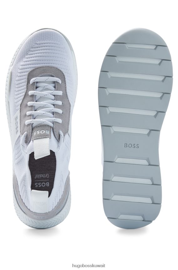 4TFNJN4723 أبيض Hugo Boss حذاء رياضي من الجورب الأبيض مع الأجزاء العلوية من هوغو