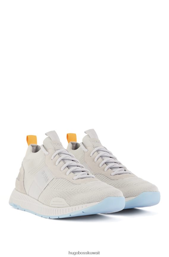 4TFNJN4724 رمادي فاتح Hugo Boss حذاء رياضي على شكل جورب مع الأجزاء العلوية من هوغو باللون الرمادي الفاتح