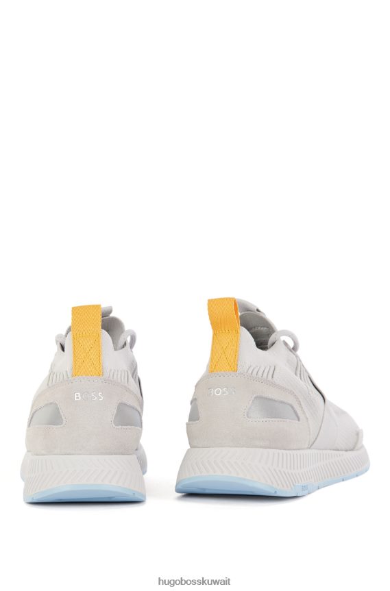 4TFNJN4724 رمادي فاتح Hugo Boss حذاء رياضي على شكل جورب مع الأجزاء العلوية من هوغو باللون الرمادي الفاتح