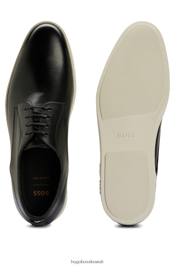 4TFNJN4728 أسود Hugo Boss حذاء ديربي جلدي مع نعل خارجي مطاطي من هوغو باللون الأسود