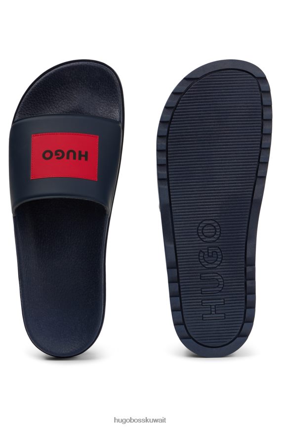 4TFNJN4735 أزرق غامق Hugo Boss شرائح إيطالية الصنع باللون الأزرق الداكن مع رقعة شعار هوغو باللون الأحمر