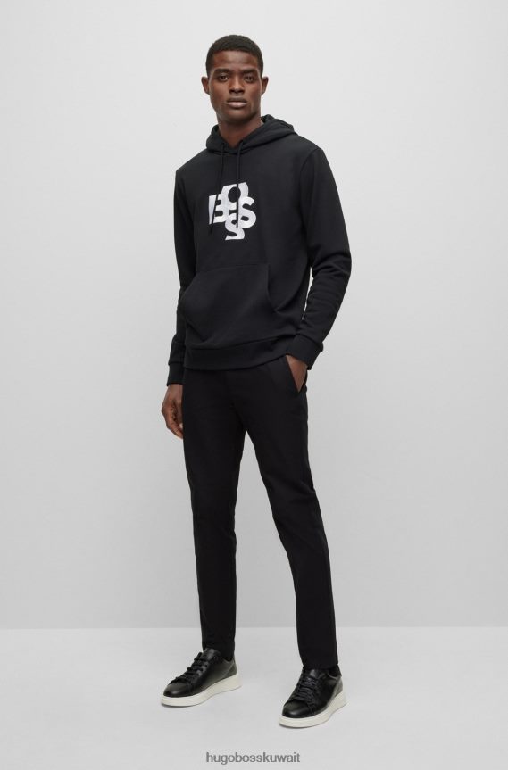 4TFNJN4737 أسود Hugo Boss حذاء رياضي هوغو أسود منخفض من الجلد مع حلقة من الدانتيل تحمل العلامة التجارية