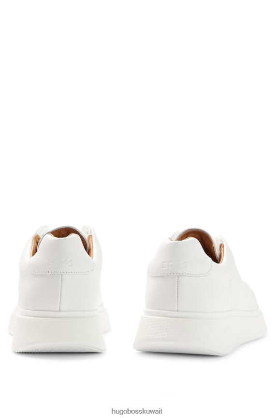 4TFNJN4738 أبيض Hugo Boss حذاء رياضي هوغو أبيض منخفض من الجلد مع حلقة من الدانتيل تحمل العلامة التجارية