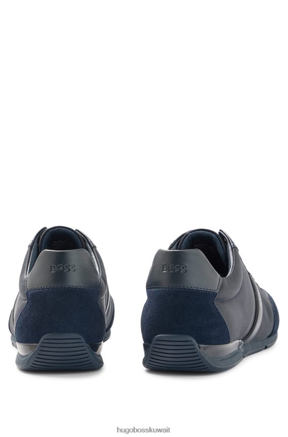 4TFNJN4742 أزرق غامق Hugo Boss حذاء رياضي مصنوع من مواد مختلطة مع جلد سويدي وجلد صناعي باللون الأزرق الداكن
