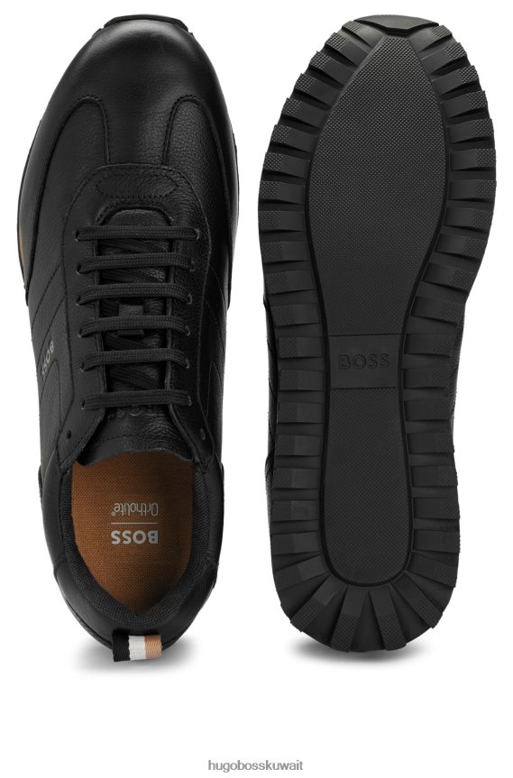 4TFNJN4743 أسود Hugo Boss حذاء رياضي من الجلد الأسود من Hugo مع شعار متباين ونعل خارجي من مادة EVA