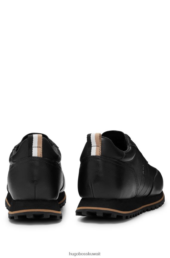 4TFNJN4743 أسود Hugo Boss حذاء رياضي من الجلد الأسود من Hugo مع شعار متباين ونعل خارجي من مادة EVA