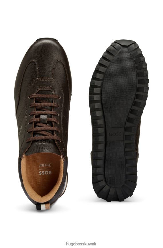 4TFNJN4744 بني غامق Hugo Boss حذاء Hugo مصنوع من الجلد باللون البني الداكن مع شعار متباين ونعل خارجي من مادة EVA