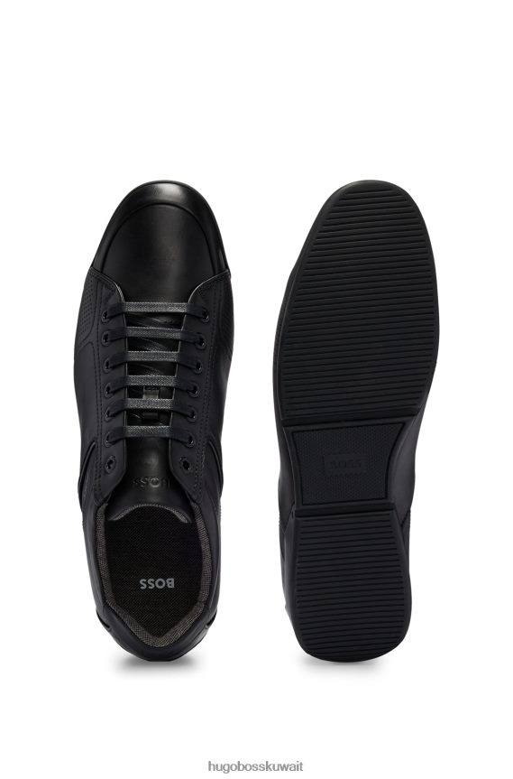 4TFNJN4745 أسود Hugo Boss حذاء رياضي جلدي منخفض من Hugo مع شعارات وتفاصيل مطاطية باللون الأسود