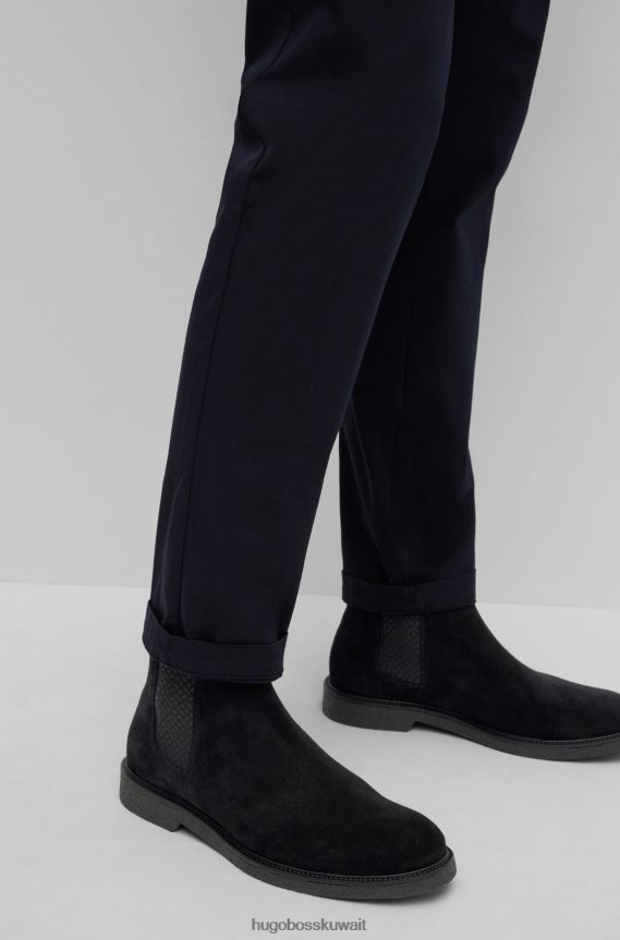 4TFNJN4747 أسود Hugo Boss حذاء تشيلسي من جلد الغزال مع شعار Emed Hugo
