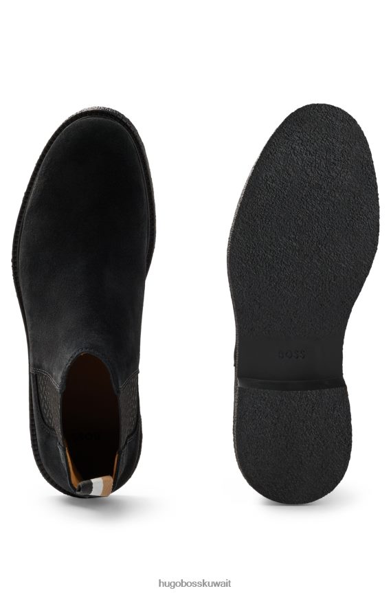 4TFNJN4747 أسود Hugo Boss حذاء تشيلسي من جلد الغزال مع شعار Emed Hugo