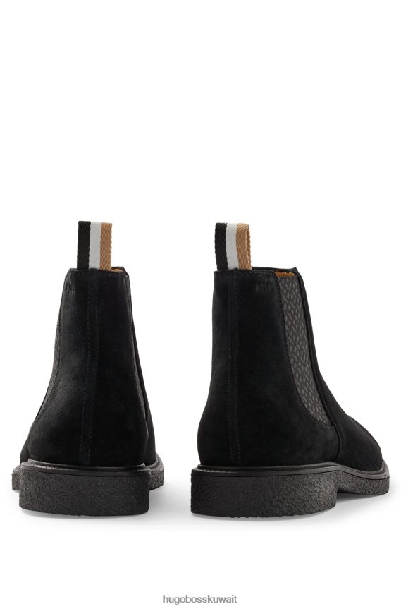 4TFNJN4747 أسود Hugo Boss حذاء تشيلسي من جلد الغزال مع شعار Emed Hugo