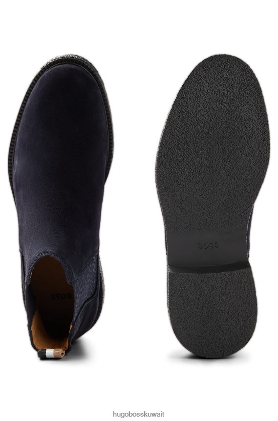4TFNJN4748 أزرق غامق Hugo Boss حذاء تشيلسي من جلد الغزال مع شعار Hugo Emed