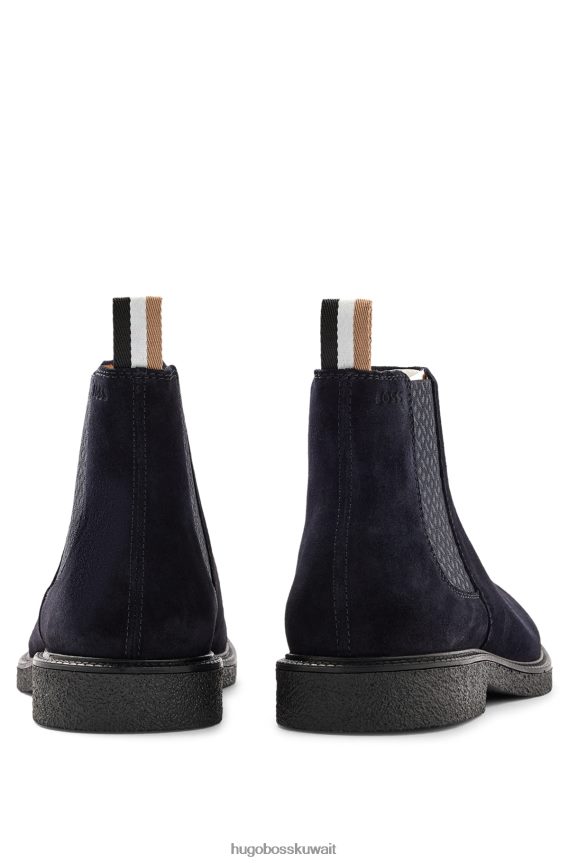 4TFNJN4748 أزرق غامق Hugo Boss حذاء تشيلسي من جلد الغزال مع شعار Hugo Emed