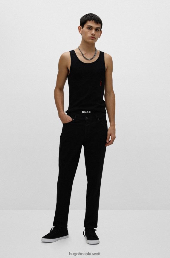 4TFNJN4750 أسود Hugo Boss حذاء رياضي من القماش باللون الأسود مع رقعة شعار حمراء ونعل مطاطي