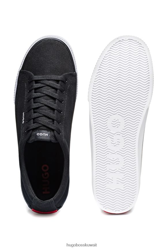 4TFNJN4750 أسود Hugo Boss حذاء رياضي من القماش باللون الأسود مع رقعة شعار حمراء ونعل مطاطي