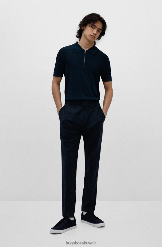 4TFNJN4751 أزرق غامق Hugo Boss حذاء رياضي من القماش مع رقعة شعار حمراء ونعل مطاطي باللون الأزرق الداكن