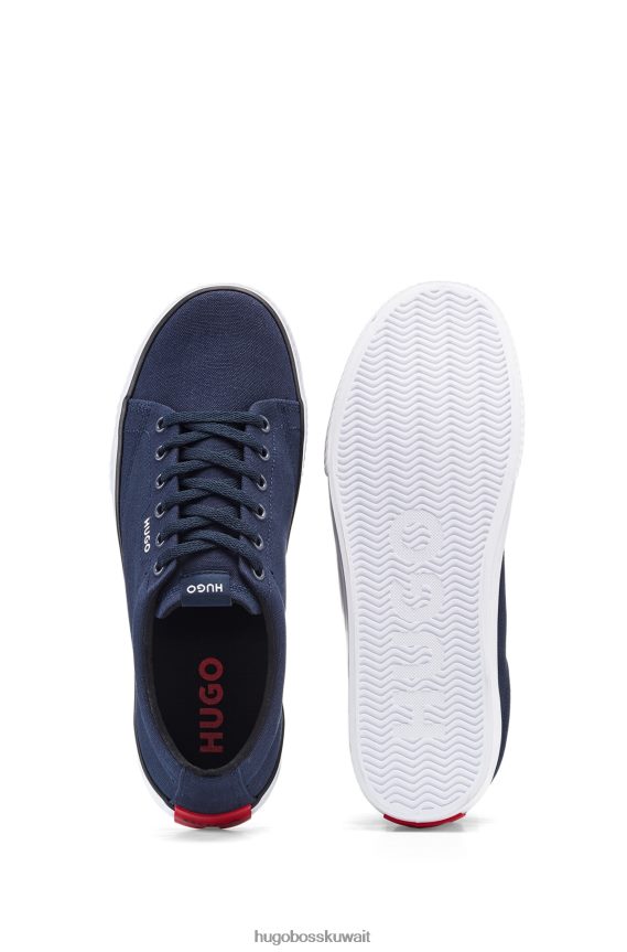 4TFNJN4751 أزرق غامق Hugo Boss حذاء رياضي من القماش مع رقعة شعار حمراء ونعل مطاطي باللون الأزرق الداكن