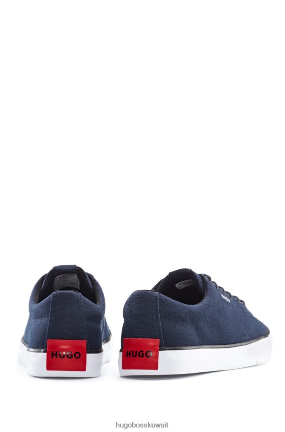 4TFNJN4751 أزرق غامق Hugo Boss حذاء رياضي من القماش مع رقعة شعار حمراء ونعل مطاطي باللون الأزرق الداكن