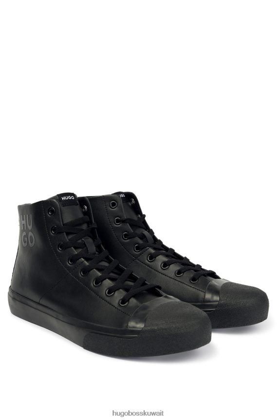 4TFNJN4755 أسود Hugo Boss حذاء رياضي عالي الجودة بشعار مكدس مع نعل أسود مفلكن