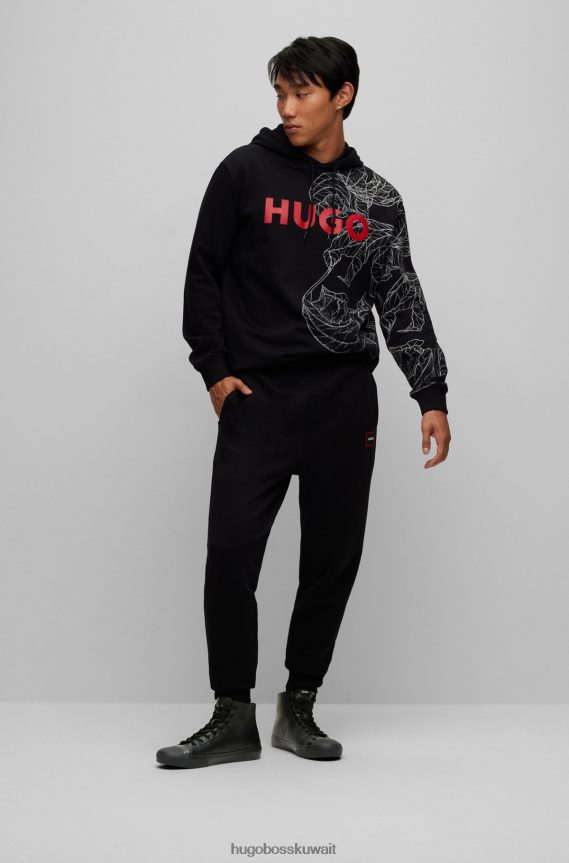 4TFNJN4755 أسود Hugo Boss حذاء رياضي عالي الجودة بشعار مكدس مع نعل أسود مفلكن