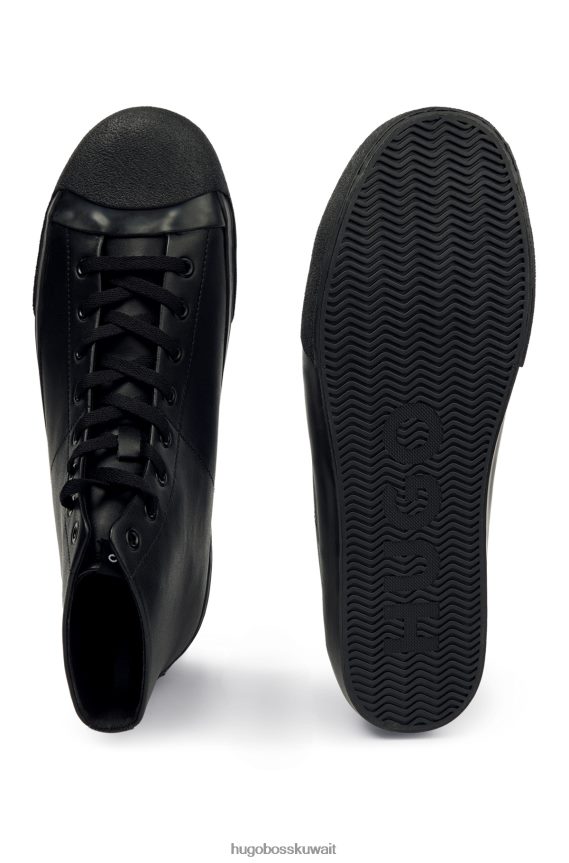 4TFNJN4755 أسود Hugo Boss حذاء رياضي عالي الجودة بشعار مكدس مع نعل أسود مفلكن