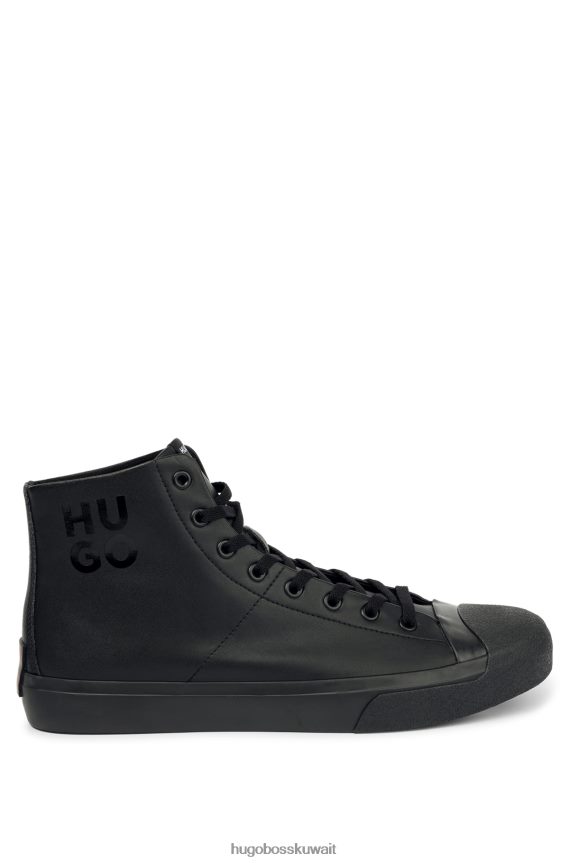 4TFNJN4755 أسود Hugo Boss حذاء رياضي عالي الجودة بشعار مكدس مع نعل أسود مفلكن
