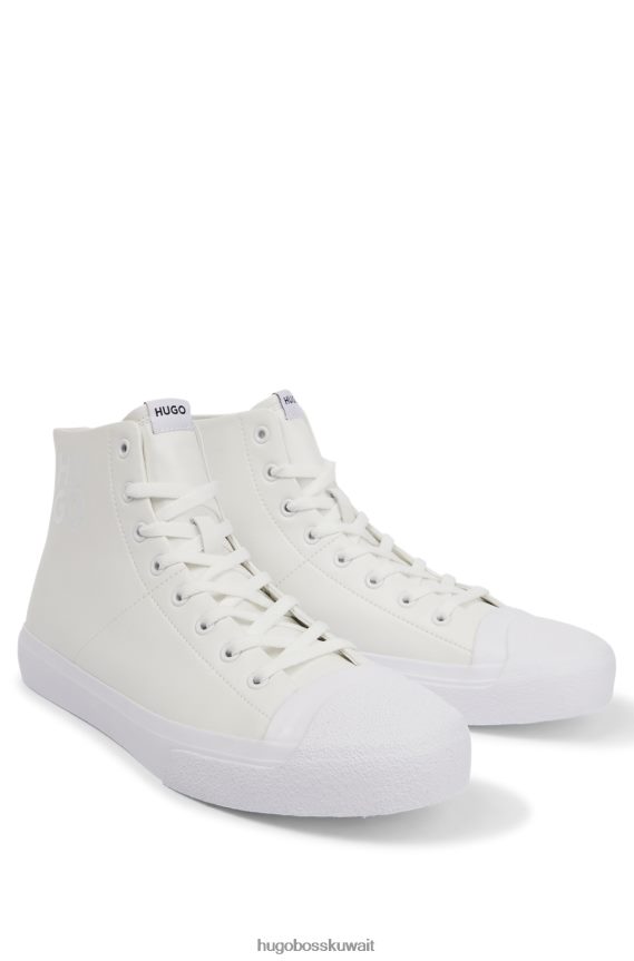 4TFNJN4756 أبيض Hugo Boss حذاء رياضي أبيض عالي الجودة بشعار مكدس مع نعل مبركن