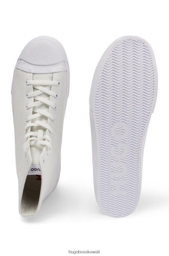 4TFNJN4756 أبيض Hugo Boss حذاء رياضي أبيض عالي الجودة بشعار مكدس مع نعل مبركن