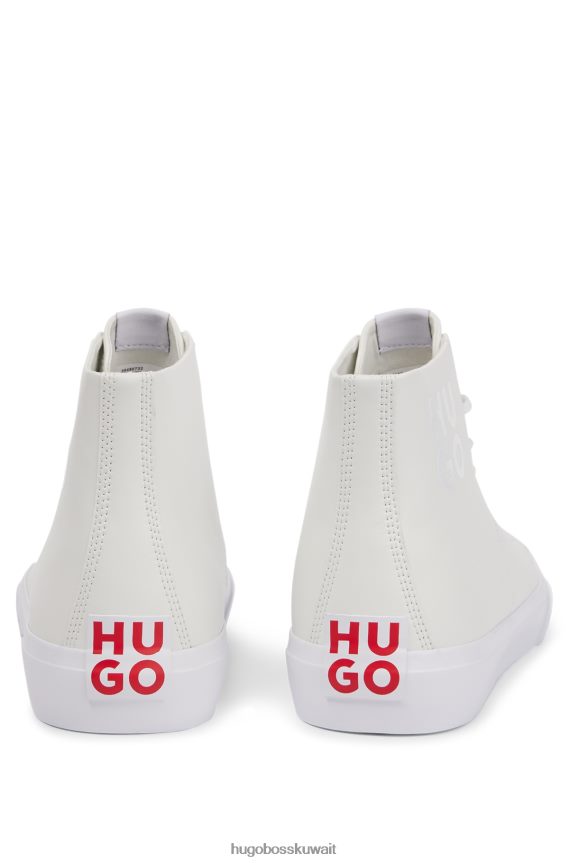 4TFNJN4756 أبيض Hugo Boss حذاء رياضي أبيض عالي الجودة بشعار مكدس مع نعل مبركن