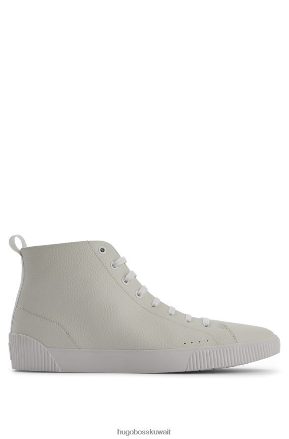 4TFNJN4760 أبيض Hugo Boss حذاء رياضي هوغو من الجلد المحبب مع شعار باللون الأحمر والأبيض