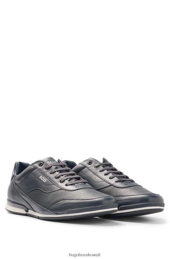 4TFNJN4762 أزرق غامق Hugo Boss حذاء رياضي باللون الأزرق الداكن مصنوع من جلد هوغو المثقوب والحبيبي