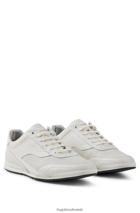 4TFNJN4764 أبيض Hugo Boss حذاء رياضي هوغو باللون الأبيض مصنوع من الجلد المثقوب والحبيبي