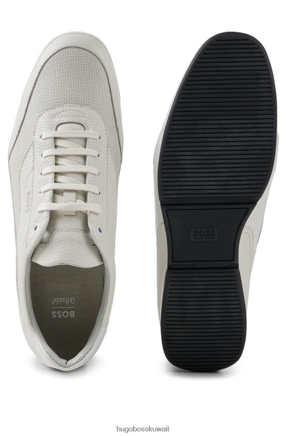4TFNJN4764 أبيض Hugo Boss حذاء رياضي هوغو باللون الأبيض مصنوع من الجلد المثقوب والحبيبي