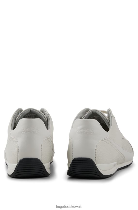 4TFNJN4764 أبيض Hugo Boss حذاء رياضي هوغو باللون الأبيض مصنوع من الجلد المثقوب والحبيبي