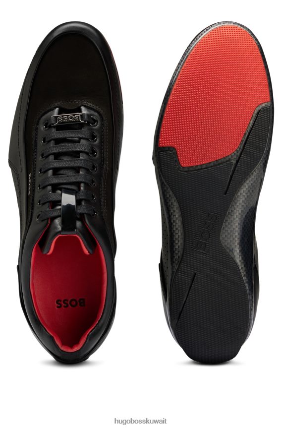 4TFNJN4767 أسود Hugo Boss حذاء رياضي من جلد النابا مع تفاصيل مثقبة باللون الأسود