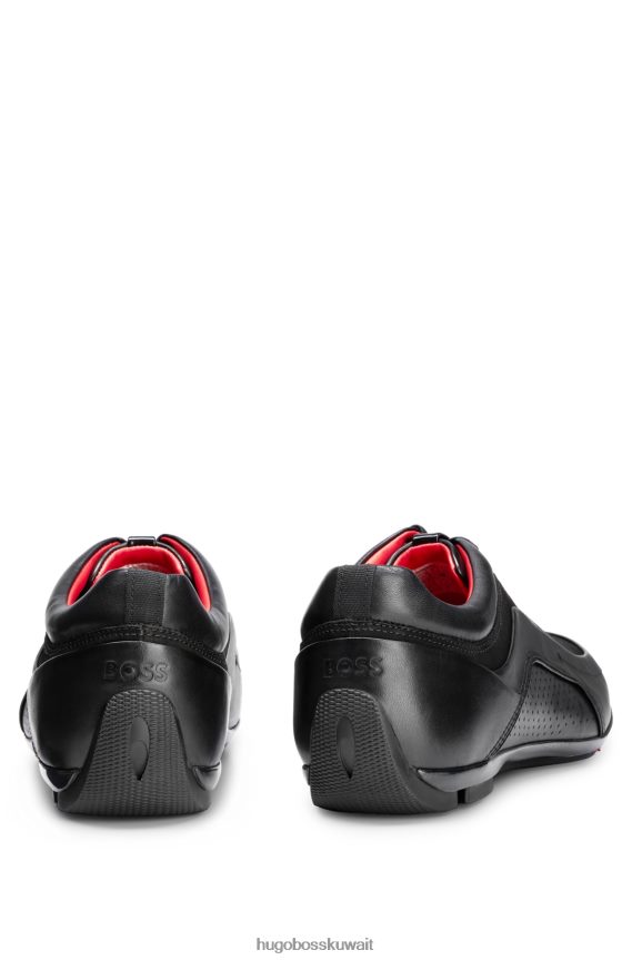 4TFNJN4767 أسود Hugo Boss حذاء رياضي من جلد النابا مع تفاصيل مثقبة باللون الأسود
