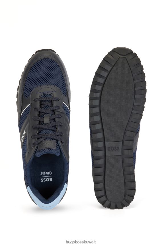 4TFNJN4769 أزرق غامق Hugo Boss حذاء رياضي مزين بشعار شبكي مع لمسات مطاطية باللون الأزرق الداكن