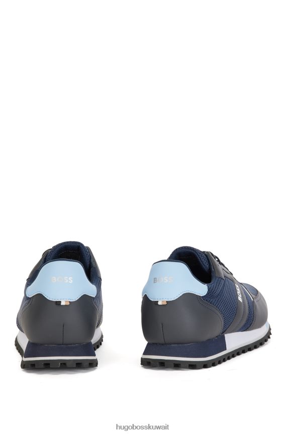 4TFNJN4769 أزرق غامق Hugo Boss حذاء رياضي مزين بشعار شبكي مع لمسات مطاطية باللون الأزرق الداكن