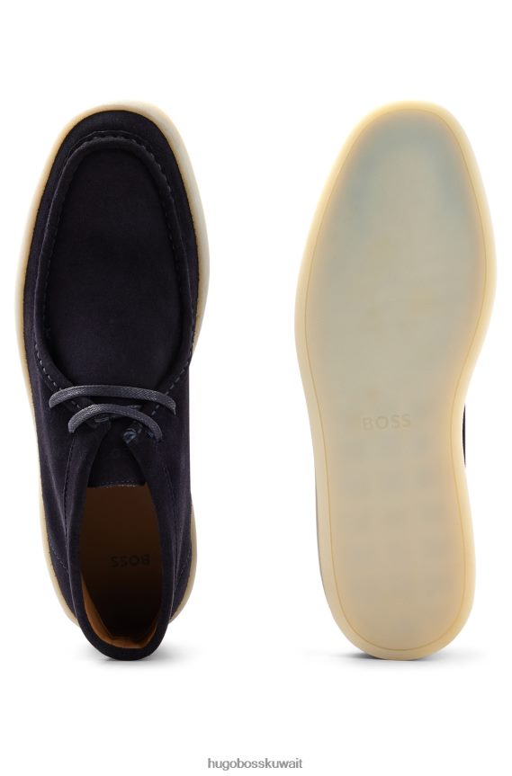 4TFNJN4772 أزرق غامق Hugo Boss حذاء صحراوي من جلد الغزال هوغو مع مقدمة مئزر باللون الأزرق الداكن