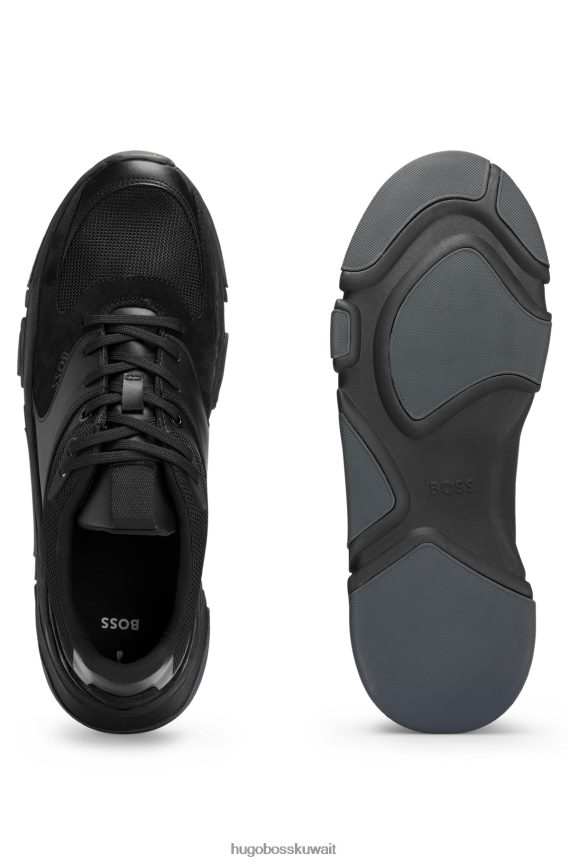 4TFNJN4773 أسود Hugo Boss حذاء رياضي هجين بواجهات جلدية باللون الأسود من هوغو