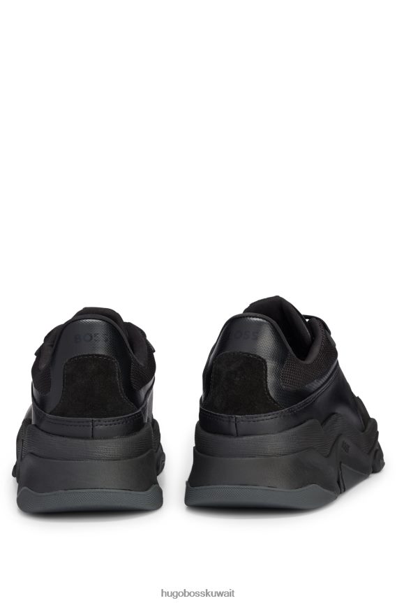 4TFNJN4773 أسود Hugo Boss حذاء رياضي هجين بواجهات جلدية باللون الأسود من هوغو