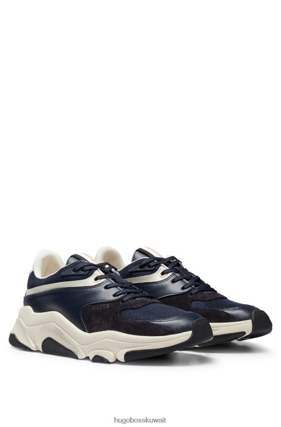 4TFNJN4774 أزرق غامق Hugo Boss حذاء رياضي هجين باللون الأزرق الداكن مع واجهات جلدية من هوغو