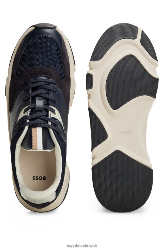 4TFNJN4774 أزرق غامق Hugo Boss حذاء رياضي هجين باللون الأزرق الداكن مع واجهات جلدية من هوغو