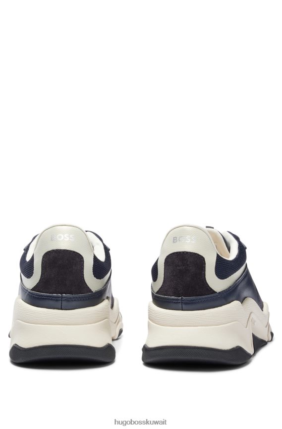 4TFNJN4774 أزرق غامق Hugo Boss حذاء رياضي هجين باللون الأزرق الداكن مع واجهات جلدية من هوغو