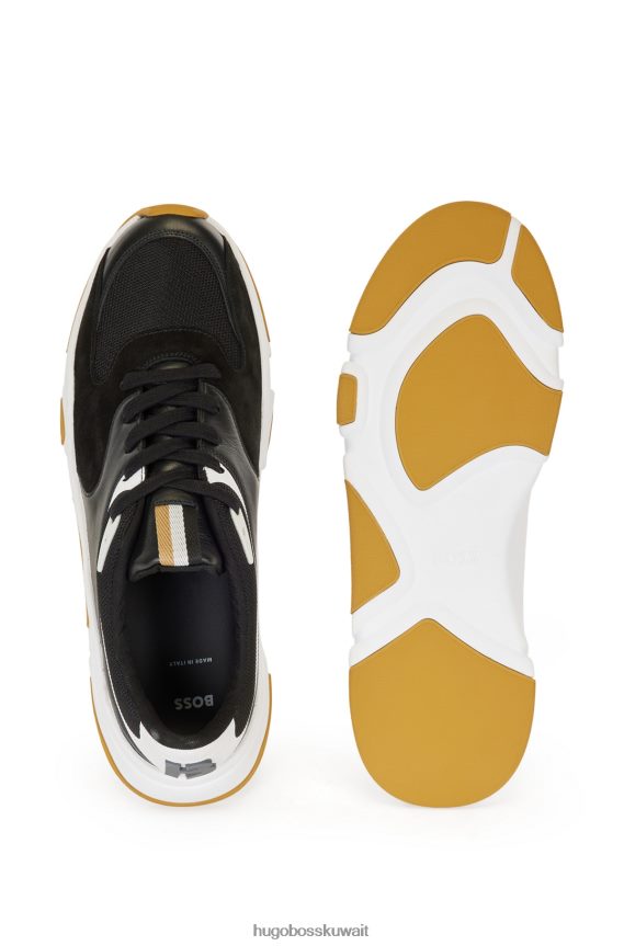 4TFNJN4775 أسود Hugo Boss حذاء رياضي هجين بواجهات جلدية باللون الأسود