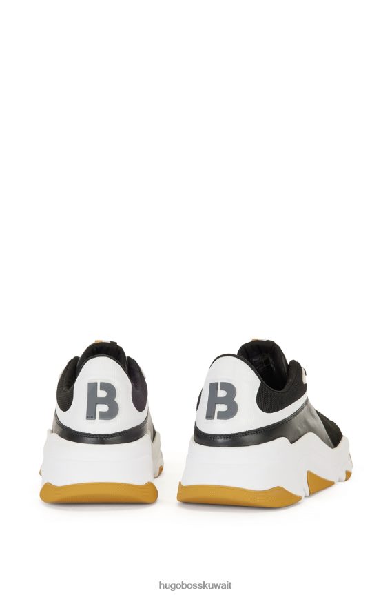 4TFNJN4775 أسود Hugo Boss حذاء رياضي هجين بواجهات جلدية باللون الأسود