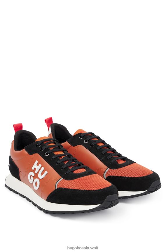 4TFNJN4778 البرتقالي Hugo Boss حذاء Hugo باللون البرتقالي مستوحى من رياضة الجري بمواد مختلطة مع شعار مكدس