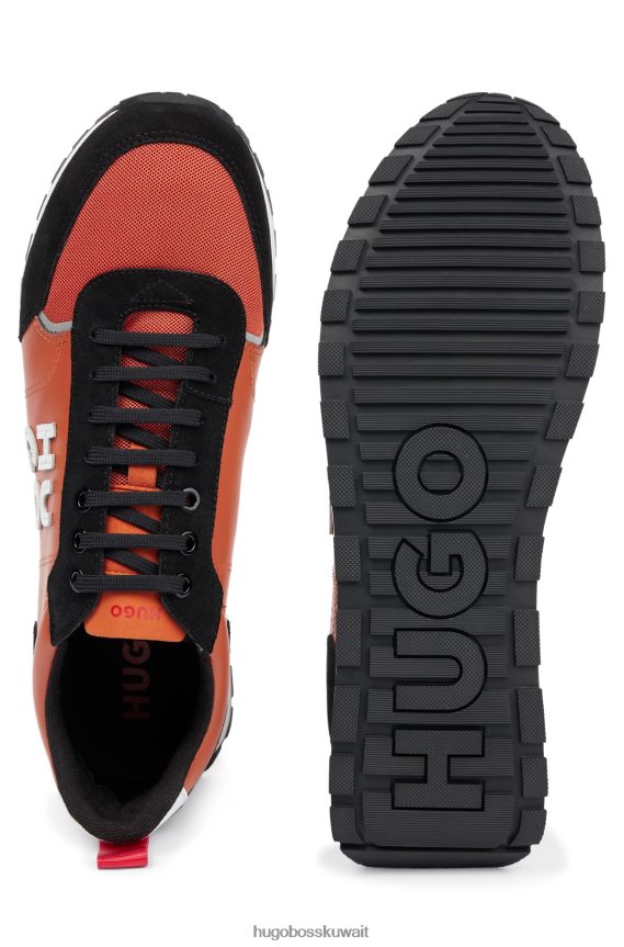 4TFNJN4778 البرتقالي Hugo Boss حذاء Hugo باللون البرتقالي مستوحى من رياضة الجري بمواد مختلطة مع شعار مكدس